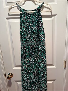 INC International Concepts Green & Black Patterned Halter Maxi Dress